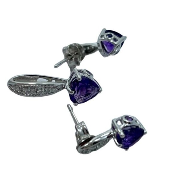 10K White Gold Heart-Shaped Amethyst and White Sapphire Earrings and Pendant Set - Picture 3 of 5